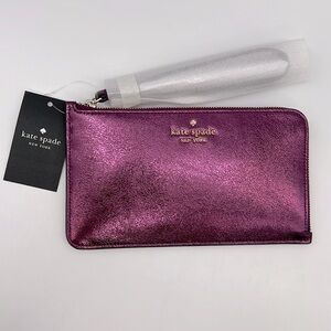 Kate Spade Lucy Metallic Medium L-zip Wristlet Dark Raspberry